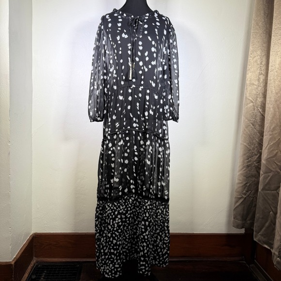 Tinsel Brand Dress Womens XL Petite Black Maxi Long Sleeve Tassel Whimsy Goth - Picture 1 of 8